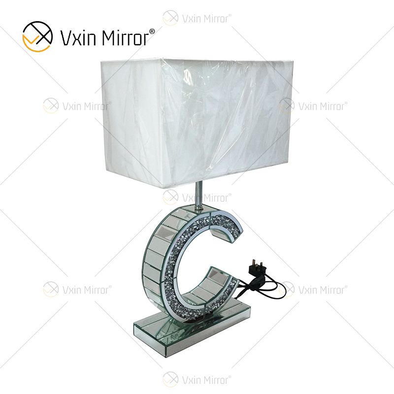 Lâmpada de mesa estilo moderno WXTL-02 prata cristal esmagado espelhada em forma de C para lâmpada de espelho de quarto