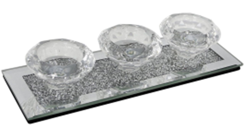 Porta-velas com nome personalizável moderno e elegante WXCH-002 em vidro prateado com diamante esmagado