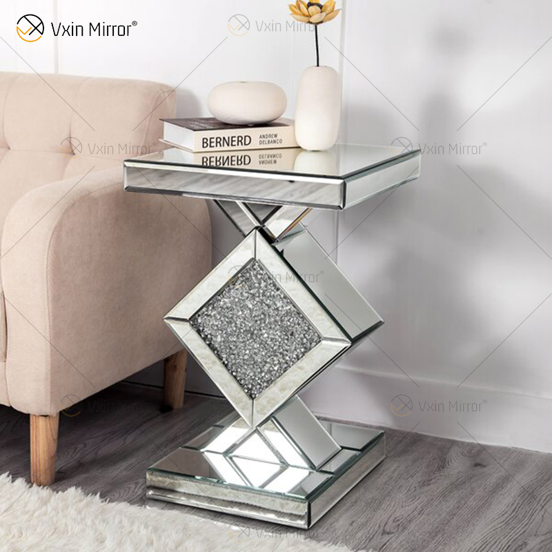 Atacado WXF-115 Mesa Lateral Espelhada Moderna Personalizada para Mobiliário de Sala de Estar Prata Decoração de Casa Luxo Espelho Mesa Lateral