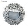 Relógio Espelhado WXMC-085 Decoração de Parede Prata Elegante Relógio Redondo Cristal