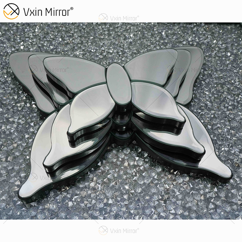 Moderno Duas Cores Prata Marrom Espelhado Borboleta 3d Espelho Arte de Parede Decoração de Casa Moldura de Parede em Móveis de Sala de Estar WXM-1097