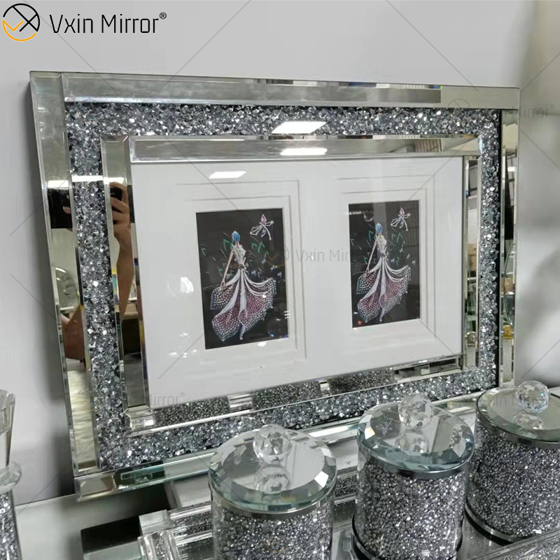 Fornecimento de fábrica de prata feito à mão espelho de parede moldura de espelho arte de parede decoração para sala de estar sofá móveis WXPP-16