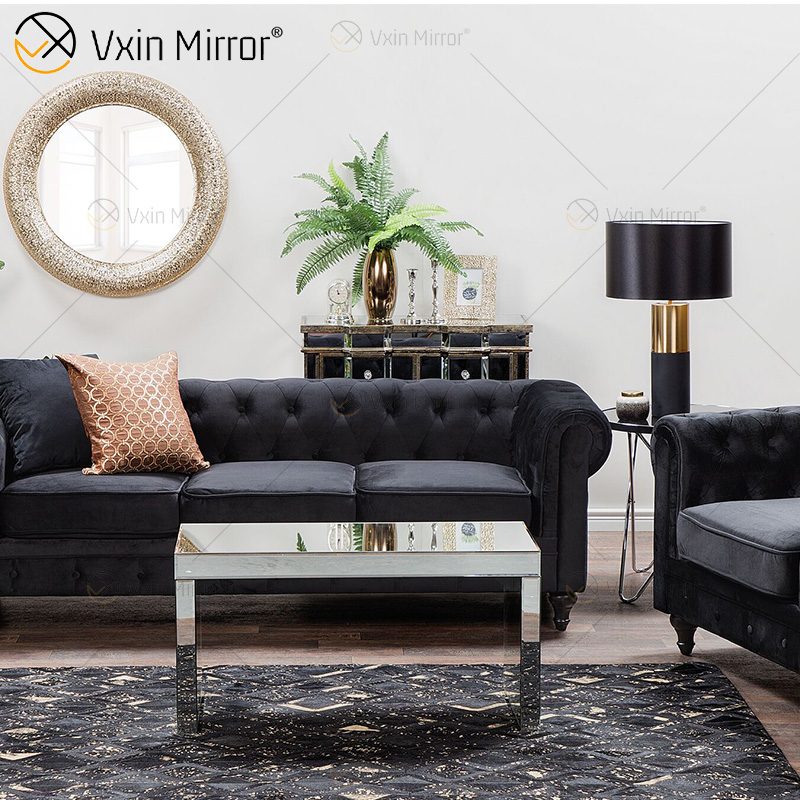 Conjunto de mesa lateral de café espelhado moderno WXF-169 para sala de estar com sofá