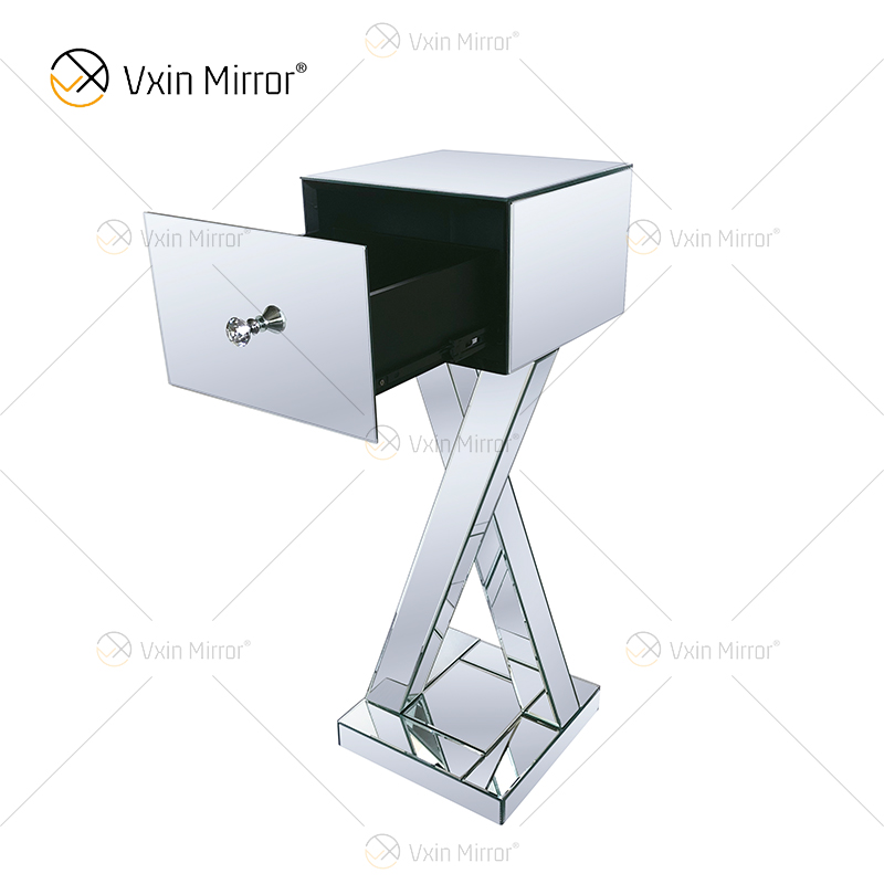 Mesa Lateral Decoração WXF-980 Moderna Prata Cristal Espelhada Mesa Lateral Com Gaveta
