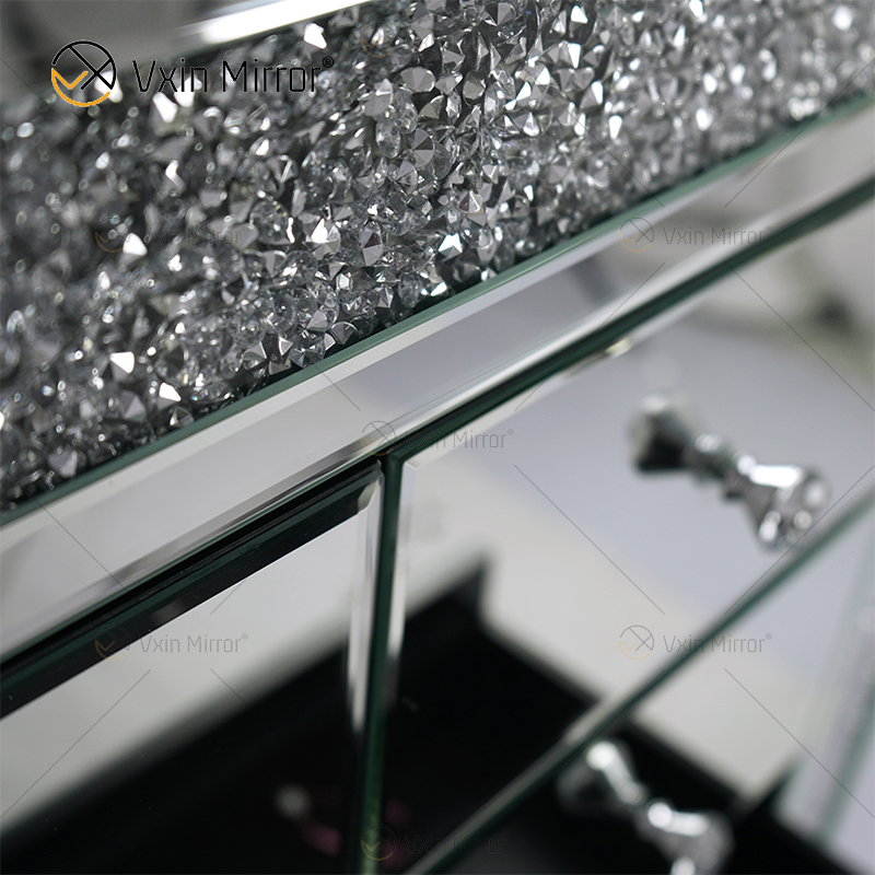 Armário de cabeceira Vxin espelhado prata esmagado diamante com 5 gavetas