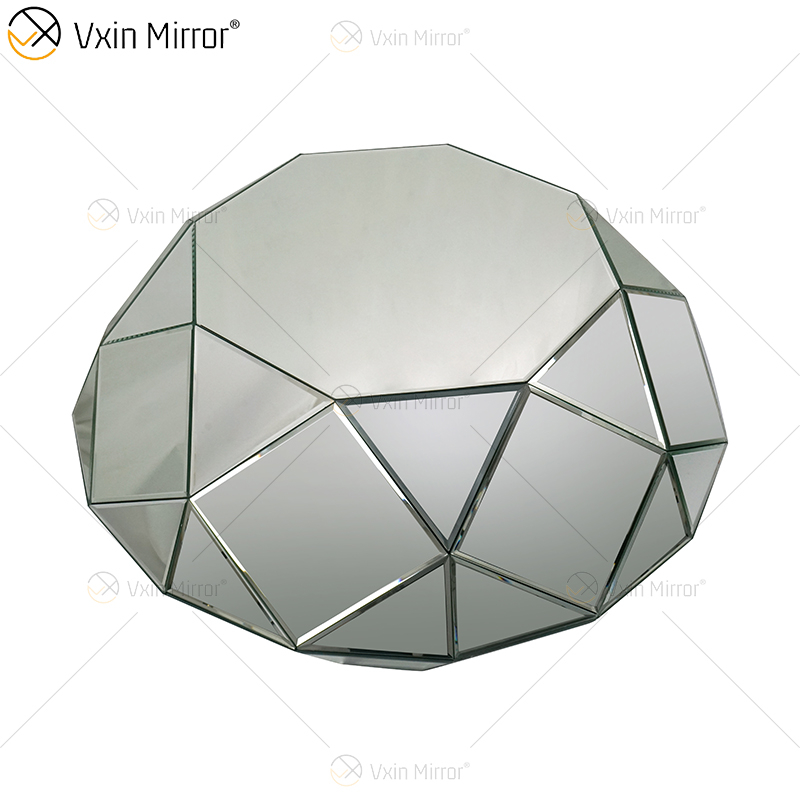 Mesa de centro de vidro prata triangular OEM caseira WXF-1037 mesa de centro espelhada