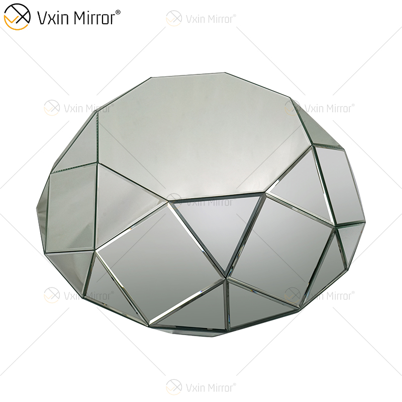 Mesa de centro de vidro prata triangular OEM caseira WXF-1037 mesa de centro espelhada