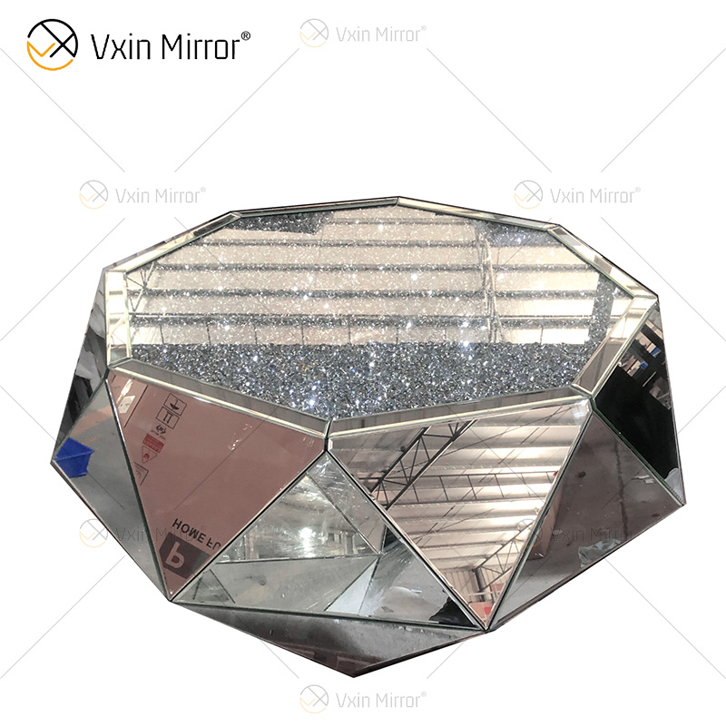 Homemade WXF-1037 A Triângulo Prata Vidro Diamante Mesa de centro moderna espelhada