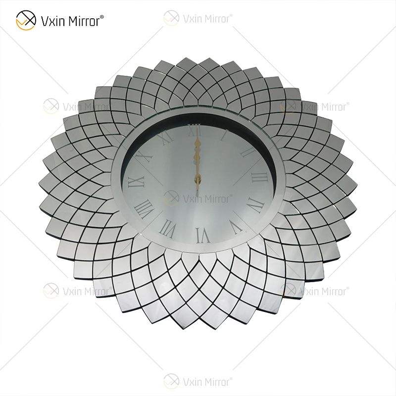 Relógio Espelhado WXMC-086 Prata Escama de Peixe Decoração de Parede 3D Relógio Redondo de Cristal Elegante