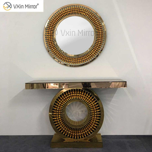 Fornecimento de fábrica Vxin luxo cristal cristal marrom mesa console com espelho