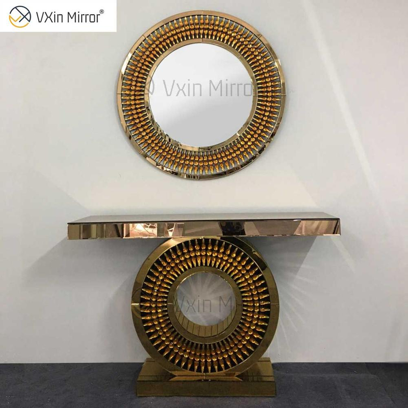 Fornecimento de fábrica Vxin luxo cristal cristal marrom mesa console com espelho