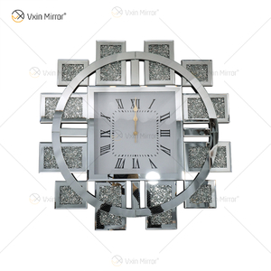 Atacado WXMC-082 Relógio Espelhado Esmagado Diamante Prata Decoração de Parede Elegante Luxo Relógio Espelho Redondo