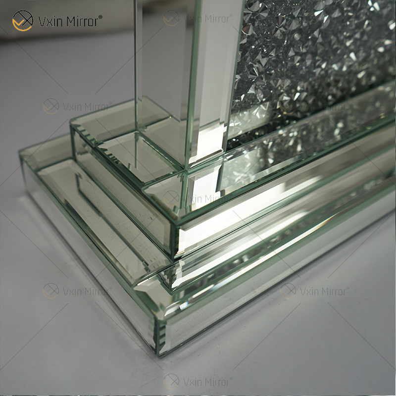 Novo design de fábrica WXMC-056 diamante britado espelho prata relógio de mesa retangular