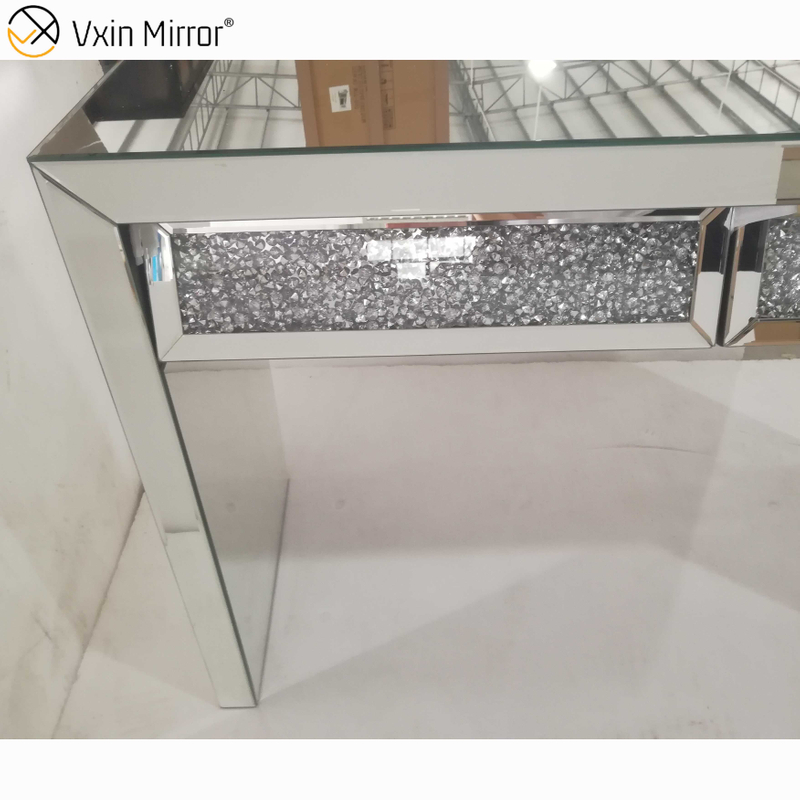 Mesa Console Espelhada VXin WXWF-710 Duas Gavetas Esmagadas Diamante Beval Mesa Lateral Prata