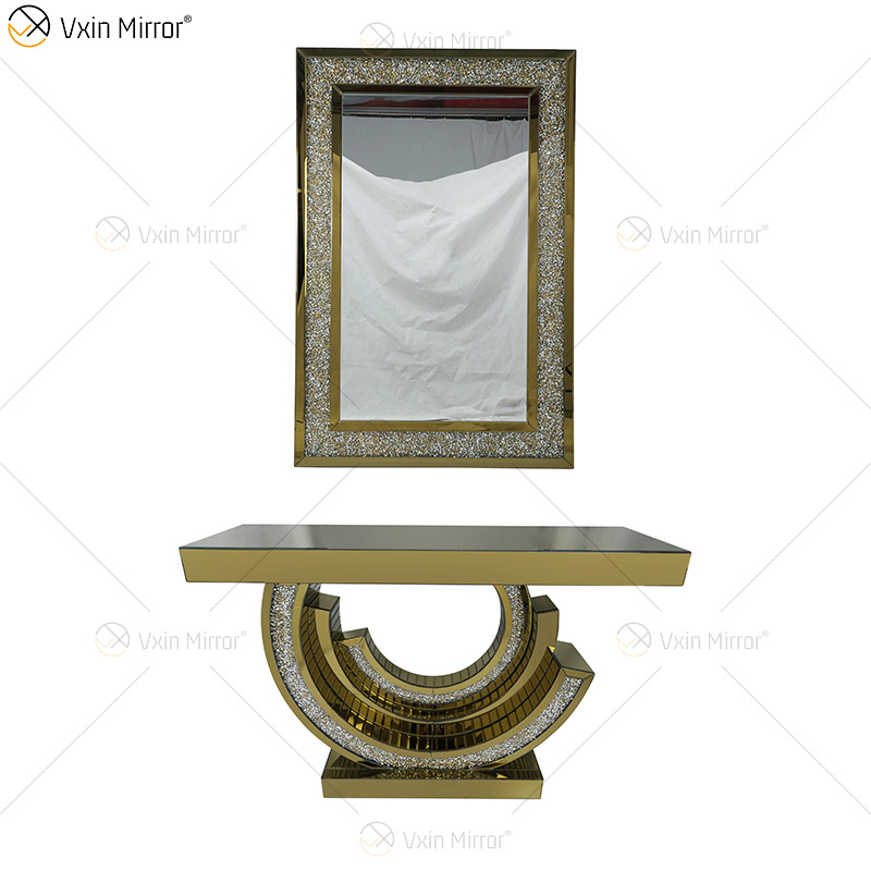 Mesa de console espelhada 3C diamante brilhante de fábrica original com espelho para móveis de sala de estar