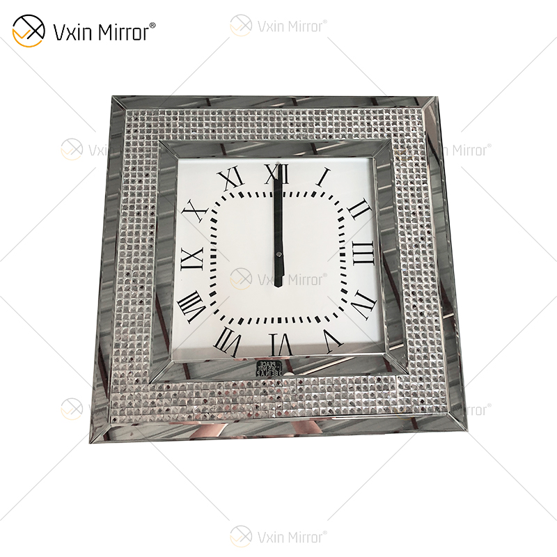 Relógio Espelhado Moderno WXMC-092 Relógio Decorativo Prata Com Diamante Triturado