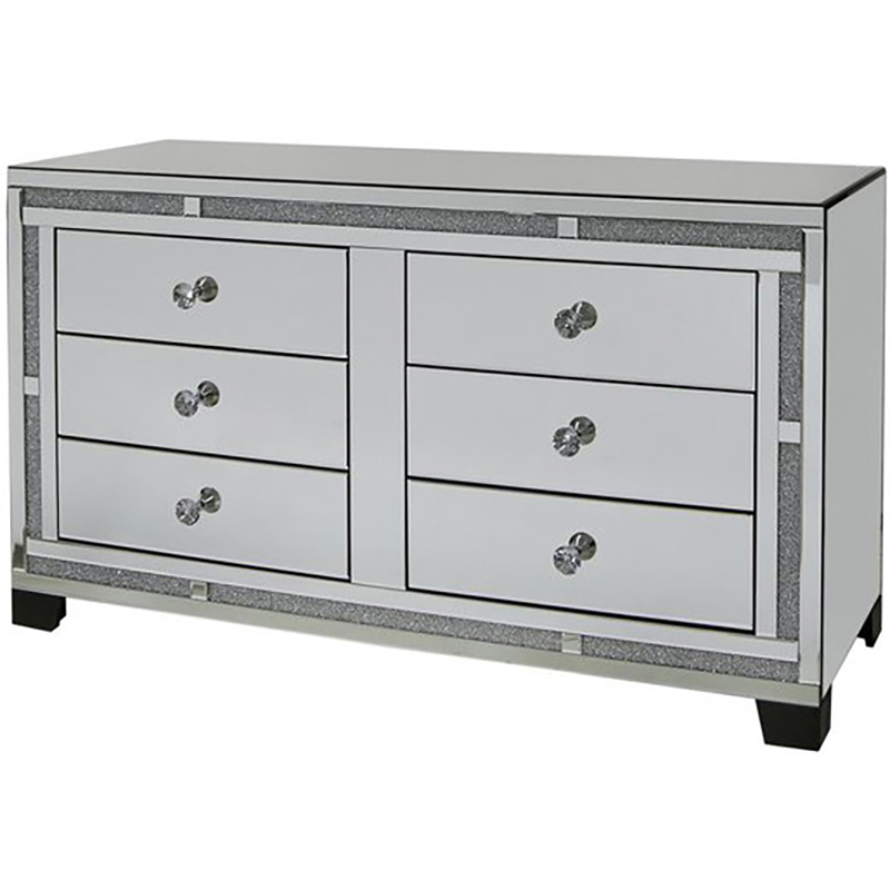 Armário de armazenamento de espelho para móveis de sala de estar barato WXWF-691 com 6 gavetas Armário de diamante de prata esmagado