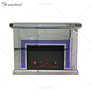Novo design WXMF096-2 LED prata cristal vidro sala de estar espelho lareira com inserção interna