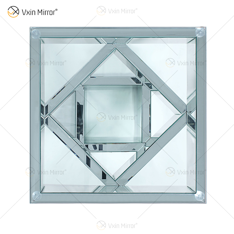 Vxin WXF-158-1 3D Esmagado Diamante Mesa Lateral Prata Espelho Vidro Temperado Mesa Lateral