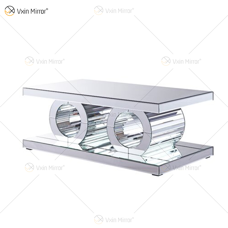 Mesa de centro de vidro simples e moderna Vxin 3D com geometria espelhada mesa de centro prateada coberta para sala de estar