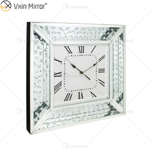 Pacote anti-queda Vxin WXMC-008 Relógio de parede espelhado de cristal prateado moderno
