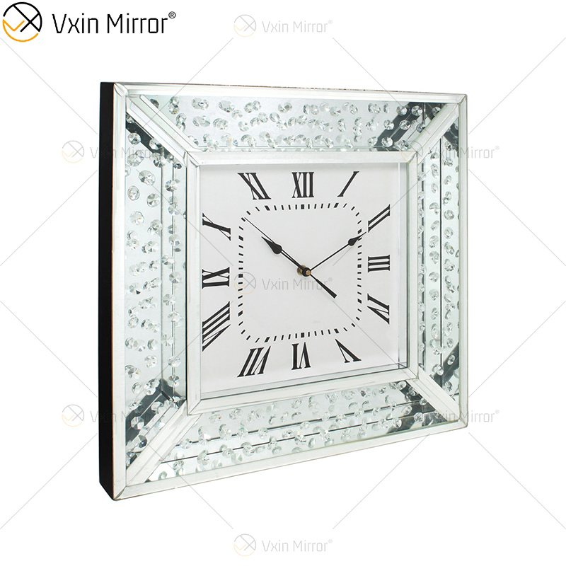 Pacote anti-queda Vxin WXMC-008 Relógio de parede espelhado de cristal prateado moderno