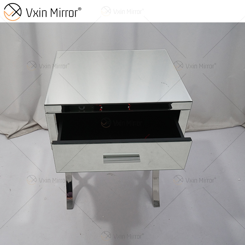 Vaidade Moderna WXF-218 Prata Móveis de Quarto Cristal Espelhado Mesa de Cabeceira com Gaveta Moderna Mesinha de cabeceira