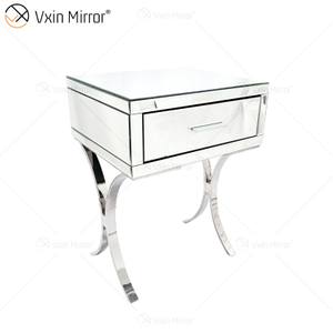 Vaidade Moderna WXF-218 Prata Móveis de Quarto Cristal Espelhado Mesa de Cabeceira com Gaveta Moderna Mesinha de cabeceira