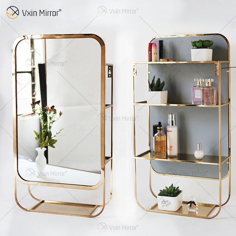 Vxin Fornecimento de Fábrica Prata Decoração de Parede Prata Prata Metal Rack de Armazenamento Espelho Retangular Prateleira de Parede