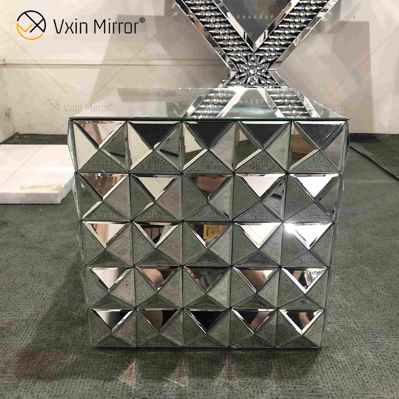 Decoração para casa Espelho Prata Safás Mesa de Canto Móveis Espelhados Mesa de Cabeceira WXWF-992