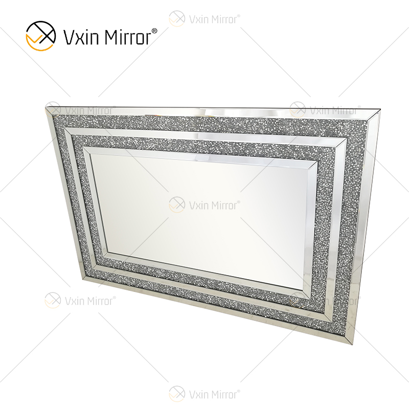 WXM-1776 Decoração de Parede Prata Diamante Esmerilado Espelho Pendurado na Parede