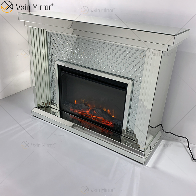 Moderno WXWF-1096 Sparkle Electric LED espelhado Lareira Espelho Cristal Esmagado