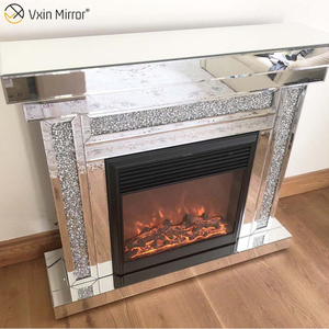 Moderno WXWF-1092 Decoração de Casa Luxo Cristal Esmagado Lareira Espelho Com Aquecedor Móveis de Sala de Estar
