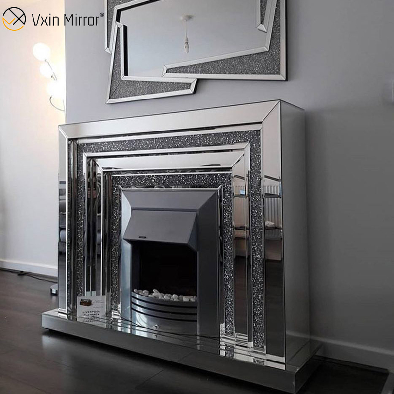 Decoração de casa WXWF-1095 Luxo para ambientes internos com espelho de diamante elétrico esmagado lareira com aquecedor em móveis de sala de estar