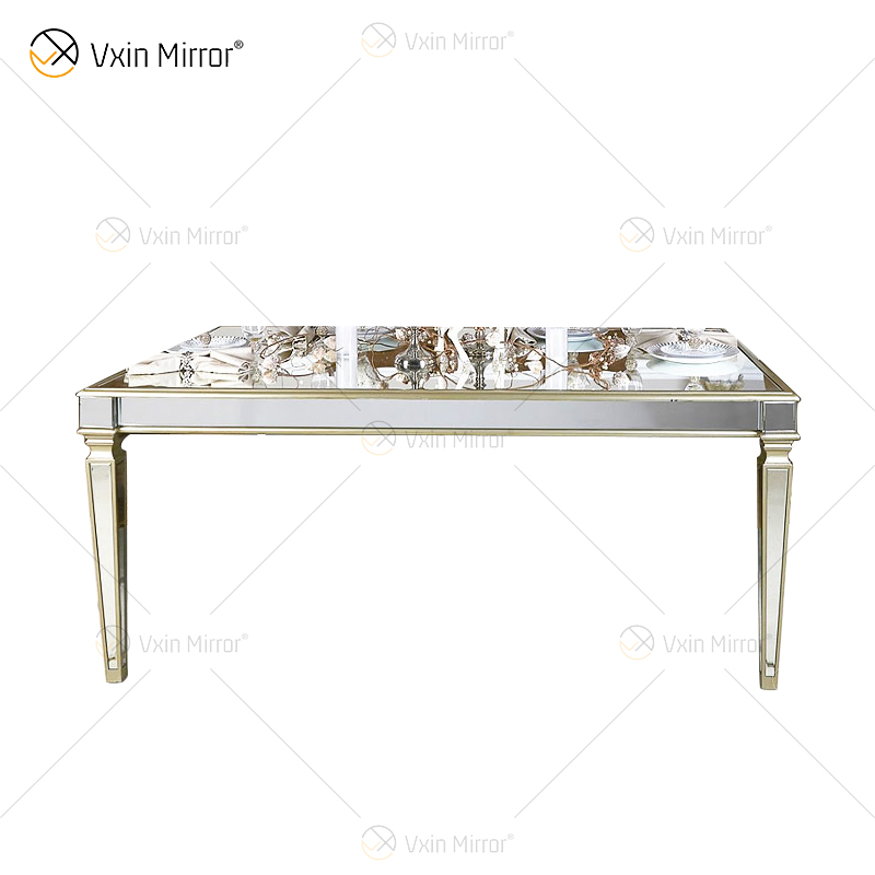 Mesa de Jantar Facoty Fornecimento de Luxo WXF-0309 Moldura de Ouro Puro Mesa de Jantar Espelhada Caseira