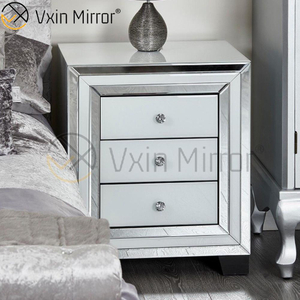 Mobília de quarto moderna mesa de cabeceira espelhada sofá de canto com gavetas personalizadas WXF-787