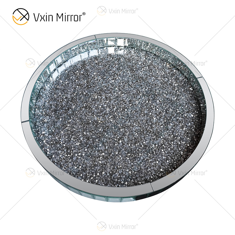 Venda imperdível WXMT-015 Decoração Moderna Prata Esmerilhada Diamante Bandeja Redonda Espelhada