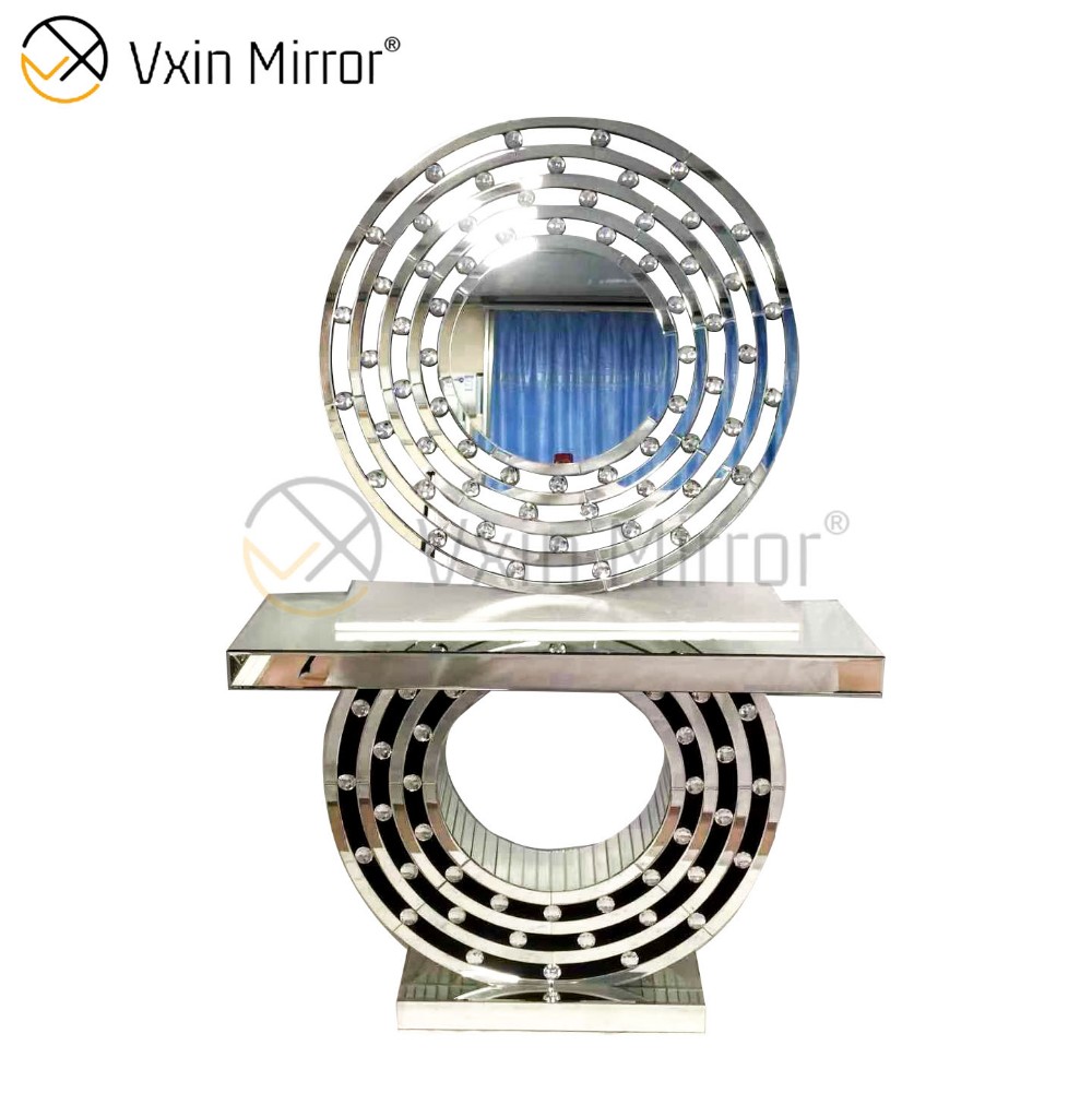 Tamanho personalizado Vxin espelhado moderno 3D prata elegante mesa de console de madeira com espelho para móveis de sala de estar