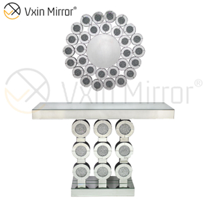 Baixo preço Vxin moderno redondo diamante esmagado mesa console de vidro móveis espelho