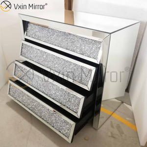 Vxin Silver WXF-706 Esmagado com Diamante Mesinha de cabeceira chanfrada com 4 gavetas Mesinha de cabeceira espelhada