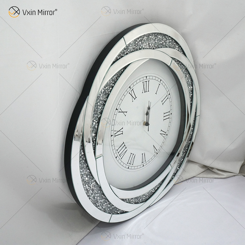 Pacote de teste WXC-080 Relógio de parede espelhado 3D em prata moderna com diamante esmagado