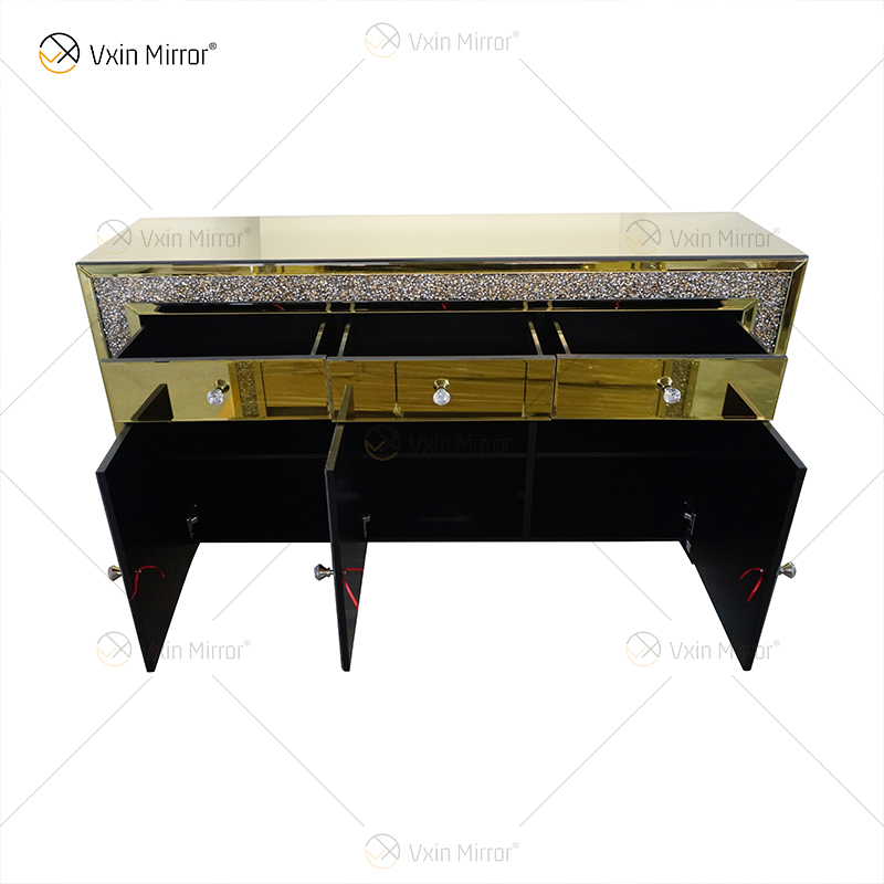 Decoração de casa elegante WXF-099 Armário de sala de estar com móveis espelhados prata com gavetas muti