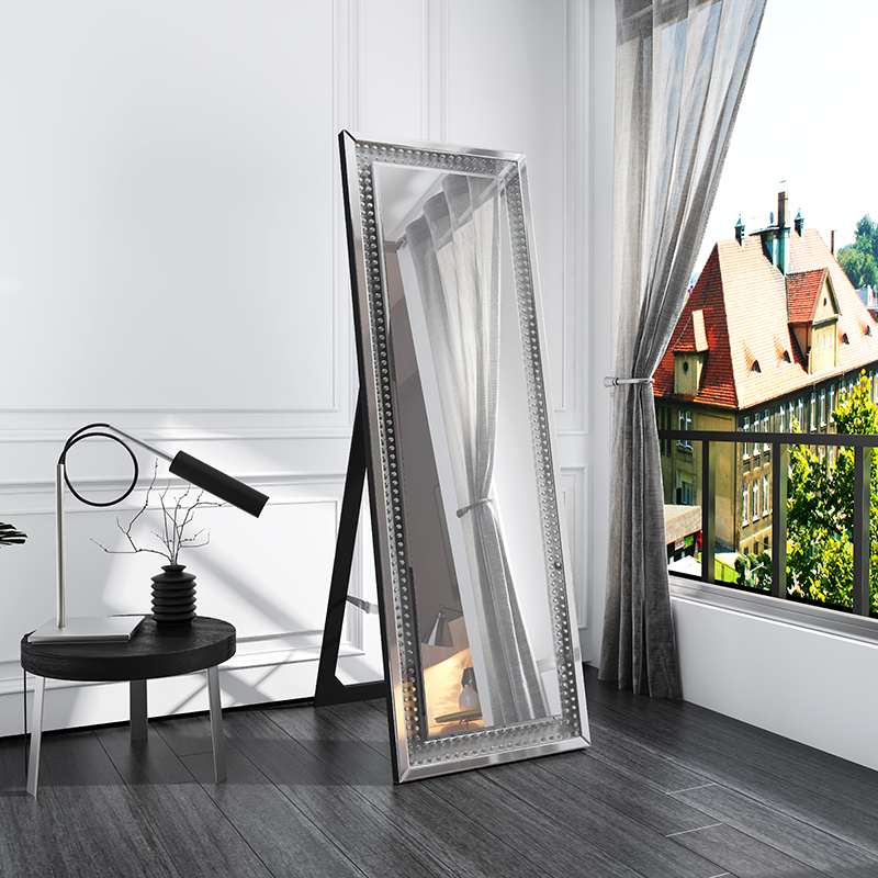 Venda imperdível WXFL-2588 moderno cristal octógono espelho de corpo inteiro prata espelho de chão