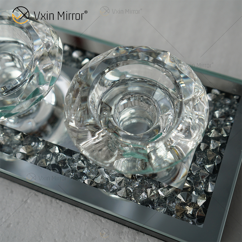 Porta-velas com nome personalizável moderno e elegante WXCH-002 em vidro prateado com diamante esmagado