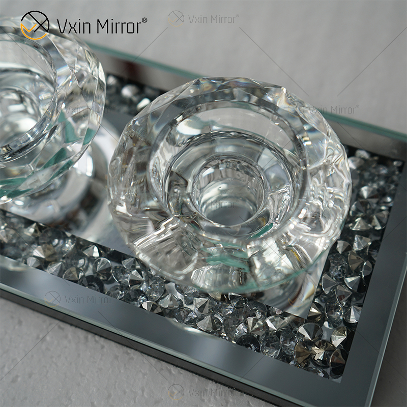 Porta-velas com nome personalizável moderno e elegante WXCH-002 em vidro prateado com diamante esmagado