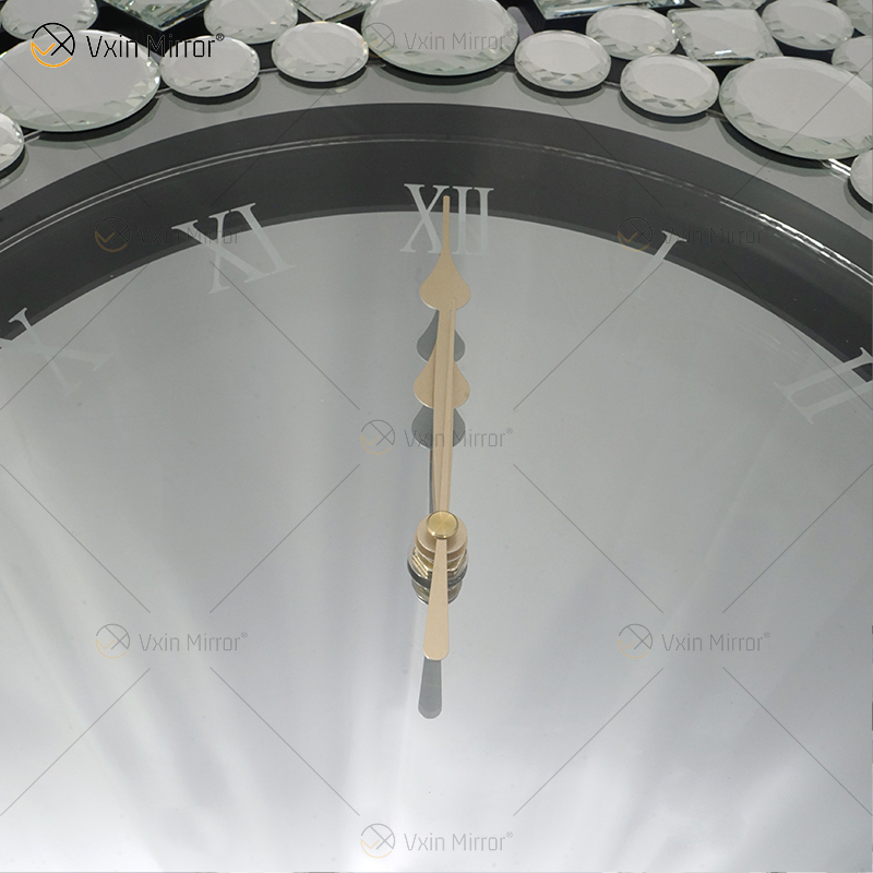 Relógio Espelhado WXMC-085 Decoração de Parede Prata Elegante Relógio Redondo Cristal