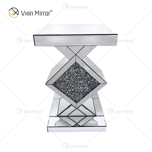 Atacado WXF-115-2 Espelho Mesa Lateral Cristal Elegante Luxo Móveis de Quarto Prata Mesa Lateral