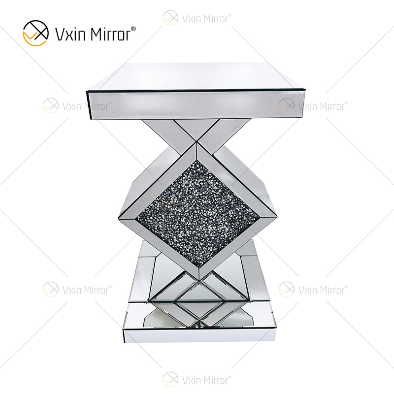 Atacado WXF-115-2 Espelho Mesa Lateral Cristal Elegante Luxo Móveis de Quarto Prata Mesa Lateral