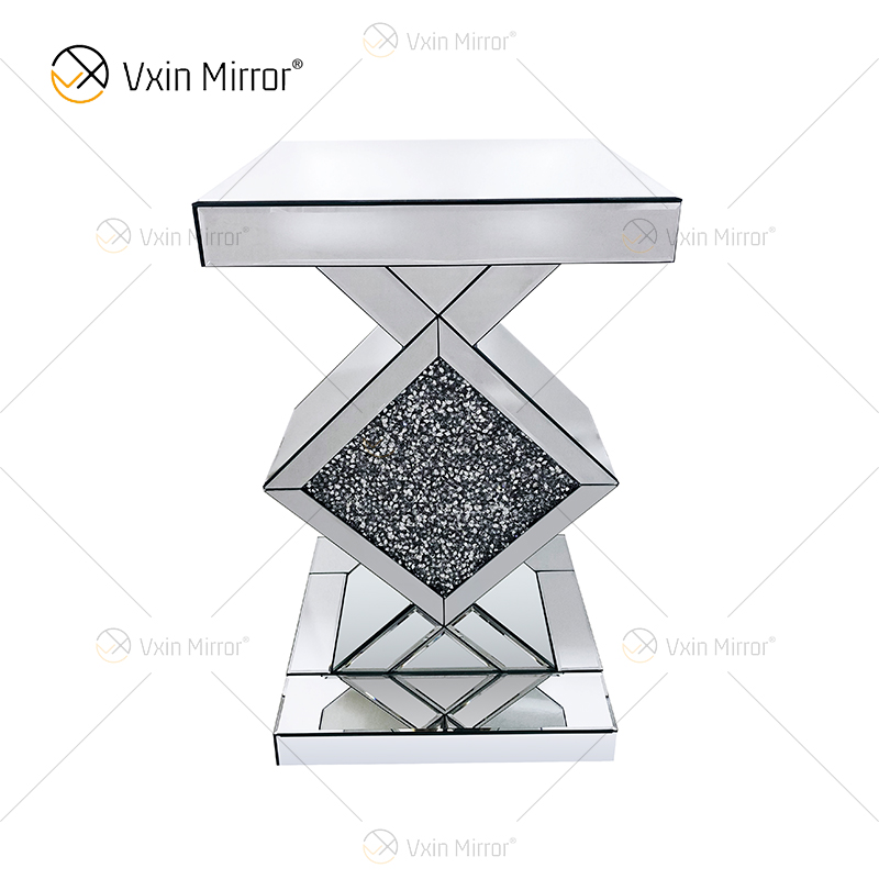 Atacado WXF-115-2 Espelho Mesa Lateral Cristal Elegante Luxo Móveis de Quarto Prata Mesa Lateral