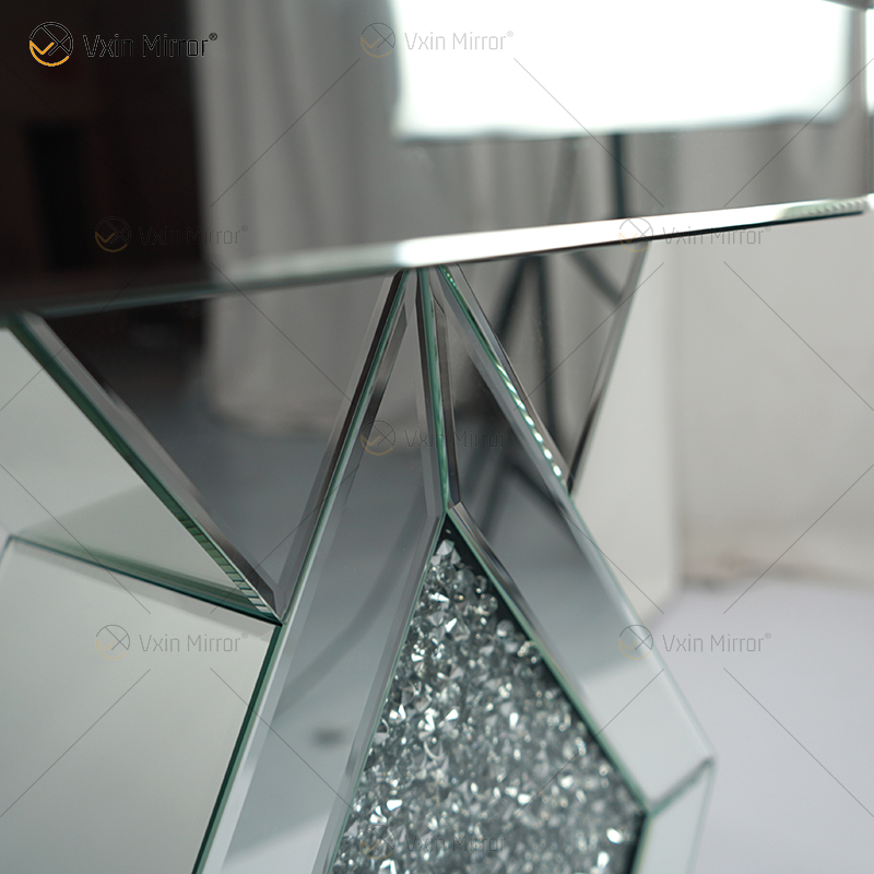 Barato Novo Design Vxin WXF-115-1 Decoração de Casa Mesa Lateral de Diamante Triturado Espelho Prata Móveis Mesa Lateral